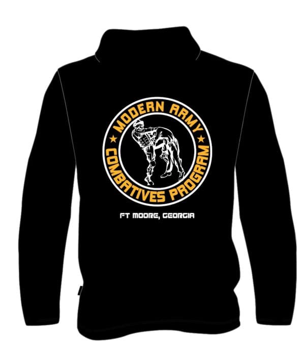 A black hoodie with the words modern army combatives program on it.