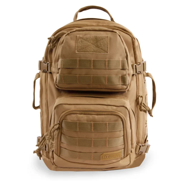 A backpack is shown with many pockets.