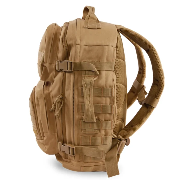 A backpack is shown with many pockets.