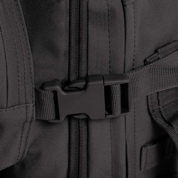 A close up of the buckle on a backpack