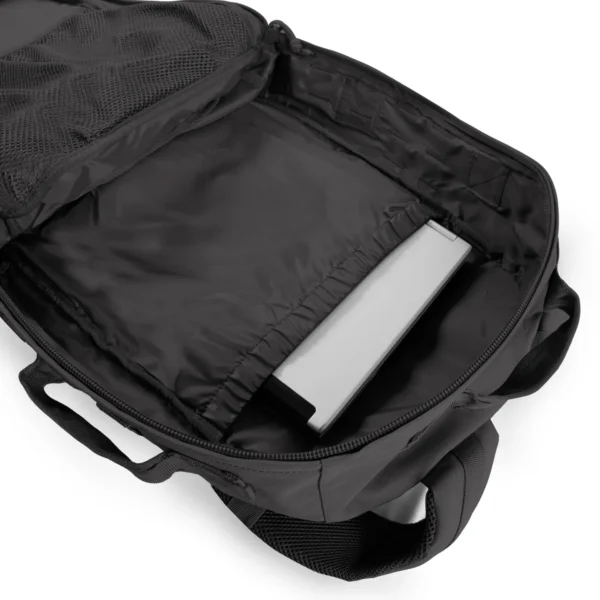 A laptop bag with an open compartment.