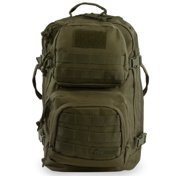 A backpack is shown with many pockets.