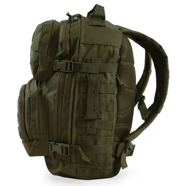 A backpack is shown with many pockets.