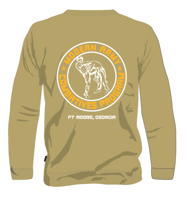 A tan long sleeve shirt with an image of a horse.