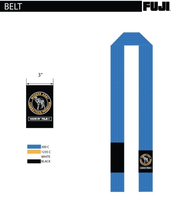 A blue and black scarf with a logo on it.